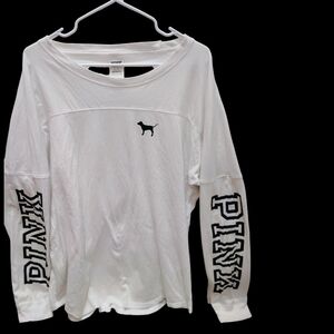 PINK Victoria's Secret White Long Sleeve Shirt (Open Back)